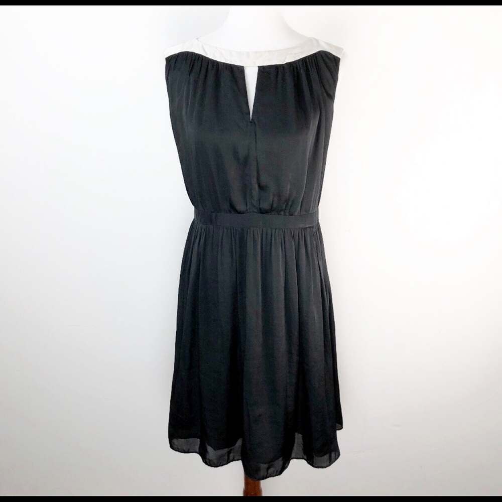 Loft 6 Dress Satin Black Cream Cocktail Boat Neck